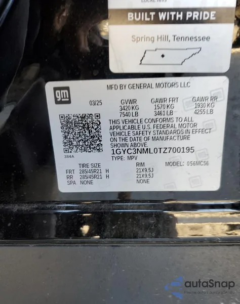 2026 Cadillac Vistiq Sport z USA, uszkodzony, nr VIN 1GYC3NML0TZ700195